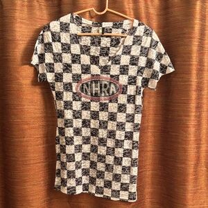 Love NHRA?  Black and White Checkered Shirt with pink/silver/black beading.